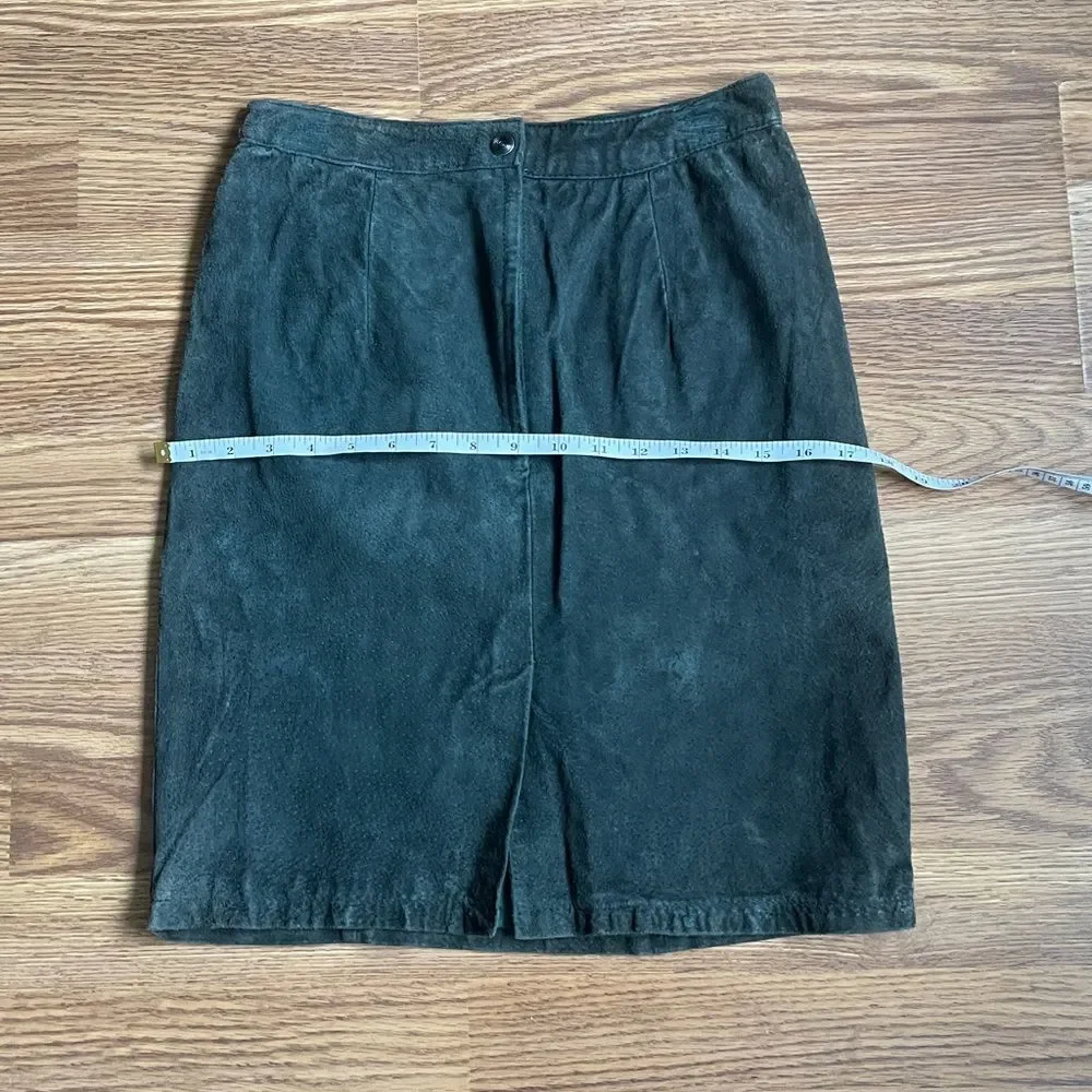 Vintage Women Global Identity Suede Leather Straight Pencil Skirt Green